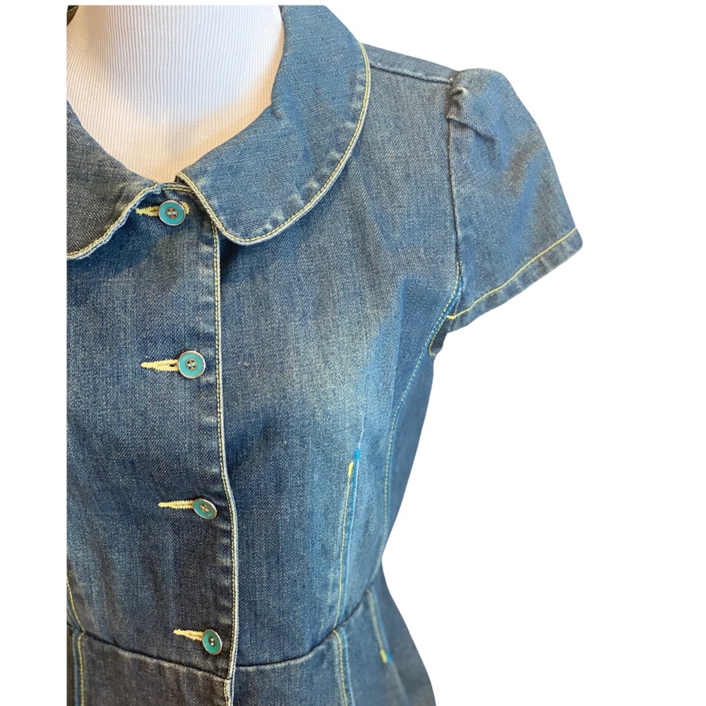 Retro Denim Jean Peplum Top Button Front Blue Western Cowgirl S Country Rodeo - Picture 3 of 9